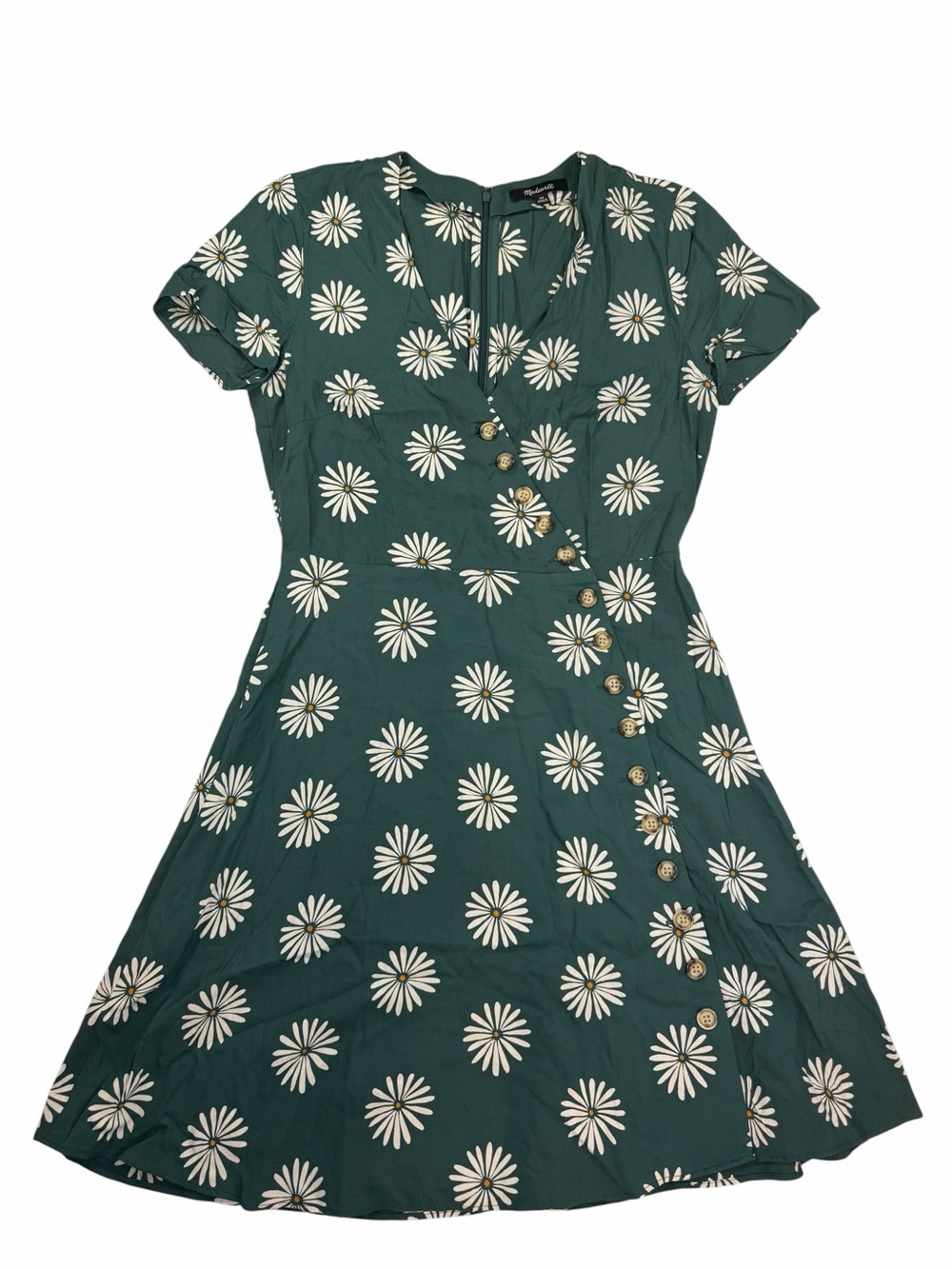 Madewell Forest Green Daisy-Print Button-Front Midi Dress
